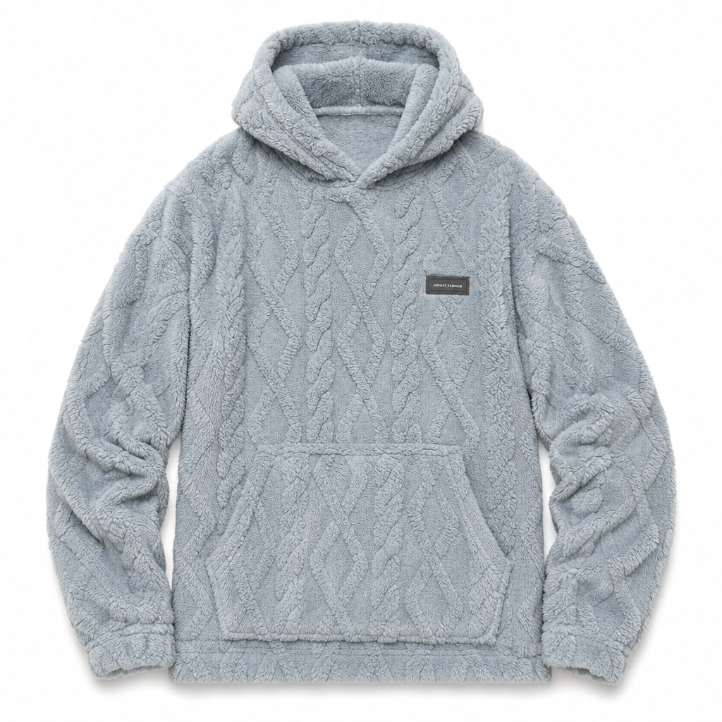 Winter Loungewear Hoodie for Men, Cable Jacquard Pullover 2