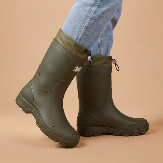 Mid Calf Waterproof Rain Boots with Drawstring Cuff 1