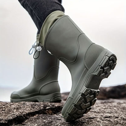 Mid Calf Waterproof Rain Boots with Drawstring Cuff 5