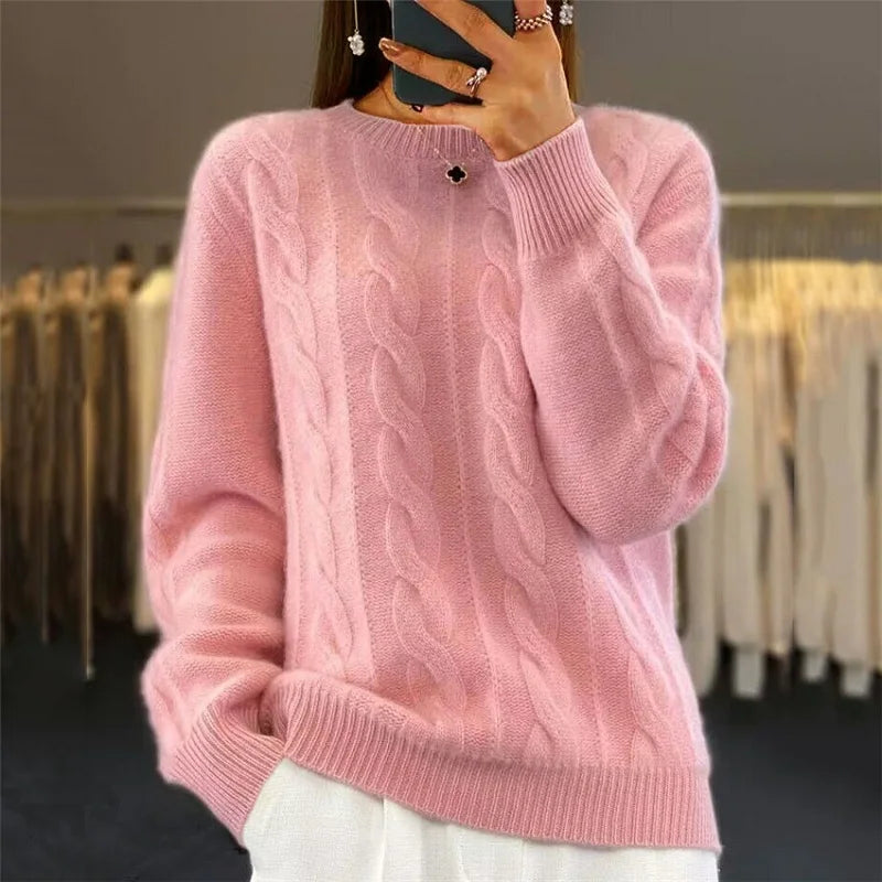 Nina Warm Cashmere Blend Sweater in pink - worn by a model, front view
