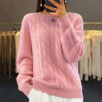 Nina Warm Cashmere Blend Sweater in pink - worn by a model, front view