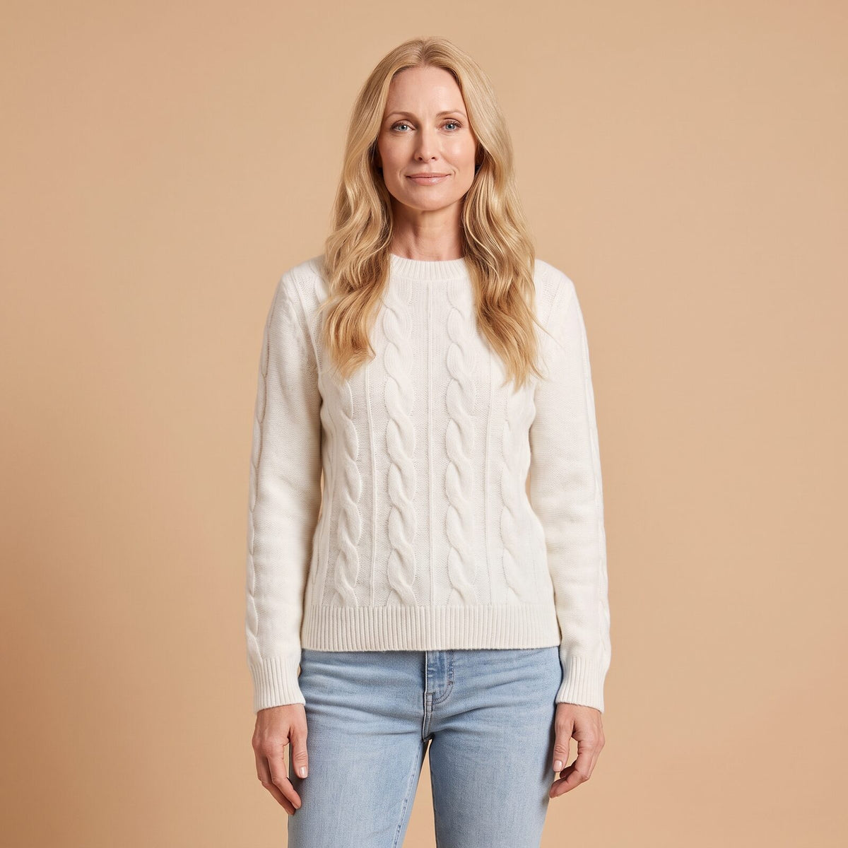 Nina Warm Cashmere Blend Sweater in white - front view