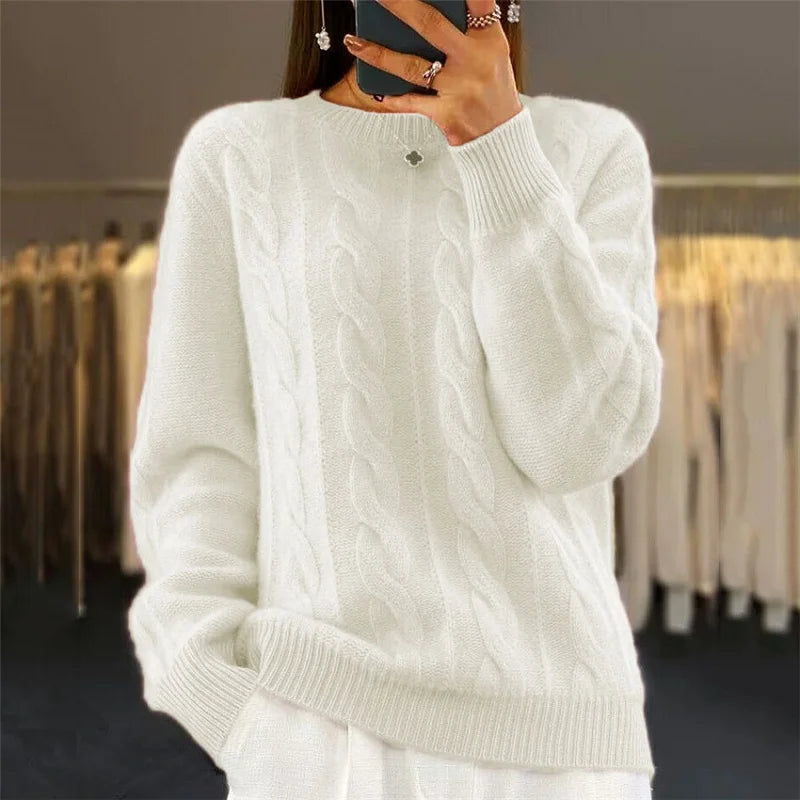 Nina Warm Cashmere Blend Sweater in white - worn by a model, front view