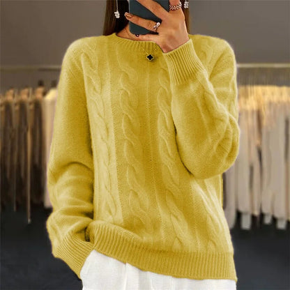 Nina Warm Cashmere Blend Sweater in yellow - worn by a model, front view