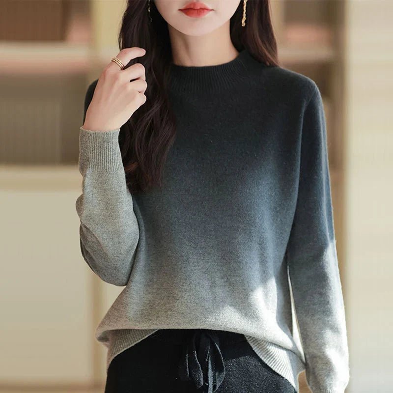 Ombre Mock Neck Sweater in Black - worn by a model, front view