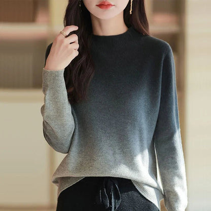 Ombre Mock Neck Sweater in Black - worn by a model, front view