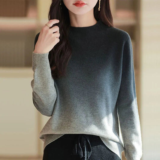 Ombre Mock Neck Sweater in Black - worn by a model, front view