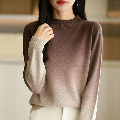 Ombre Mock Neck Sweater in Brown - worn by a model, front view