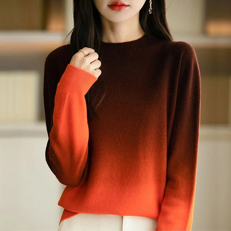 Ombre Mock Neck Sweater in Red - worn by a model, front view