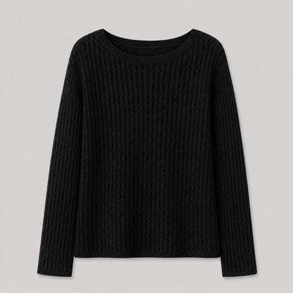 Open Knit Sweater in Black - flat product shot