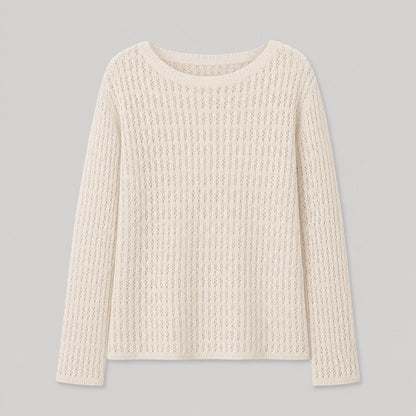 Open Knit Sweater in White - flat product shot