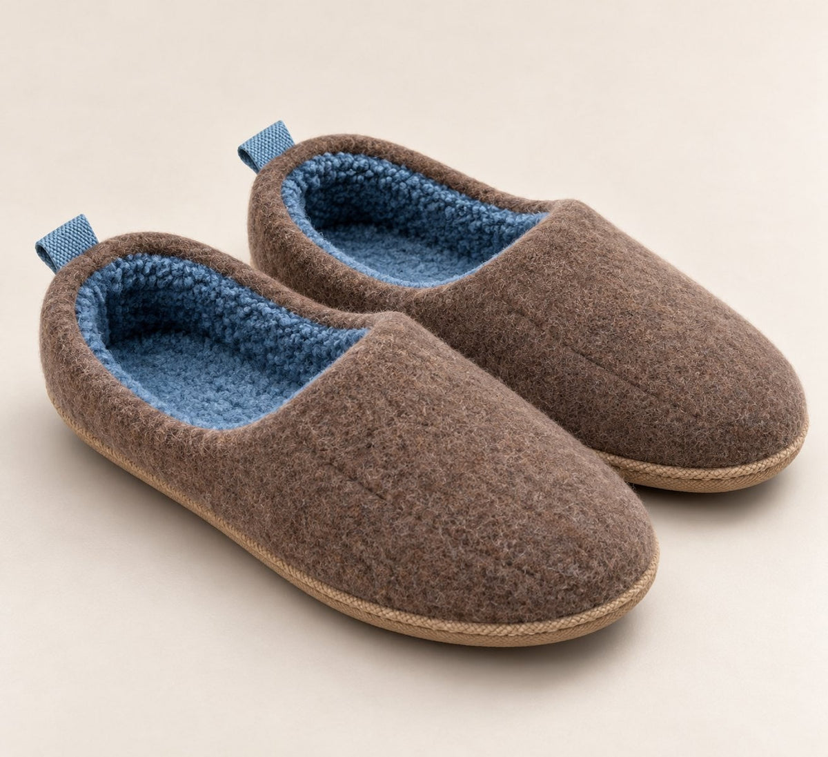 Brown orthopedic slippers with a blue fleece lining 3