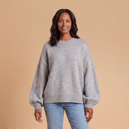 Oversized Balloon Sleeve Sweater with Crew Neck 1