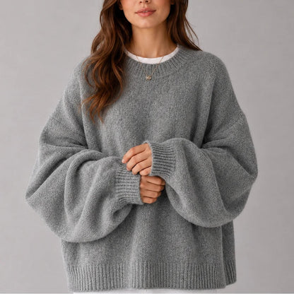 Oversized Balloon Sleeve Sweater with Crew Neck 2
