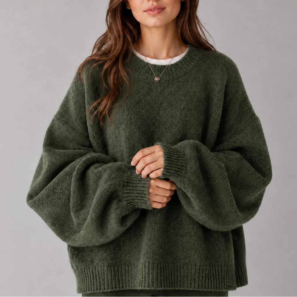 Oversized Balloon Sleeve Sweater with Crew Neck 3