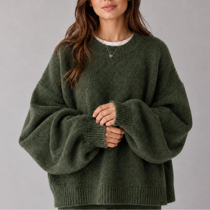 Oversized Balloon Sleeve Sweater with Crew Neck 3