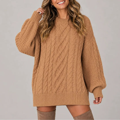 Oversized Cable Knit Sweater Dress with Balloon Sleeves 4