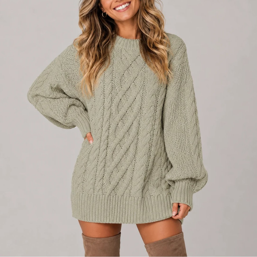 Oversized Cable Knit Sweater Dress with Balloon Sleeves 5