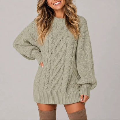 Oversized Cable Knit Sweater Dress with Balloon Sleeves 5