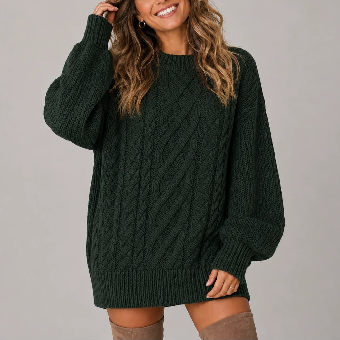Oversized Cable Knit Sweater Dress with Balloon Sleeves 6