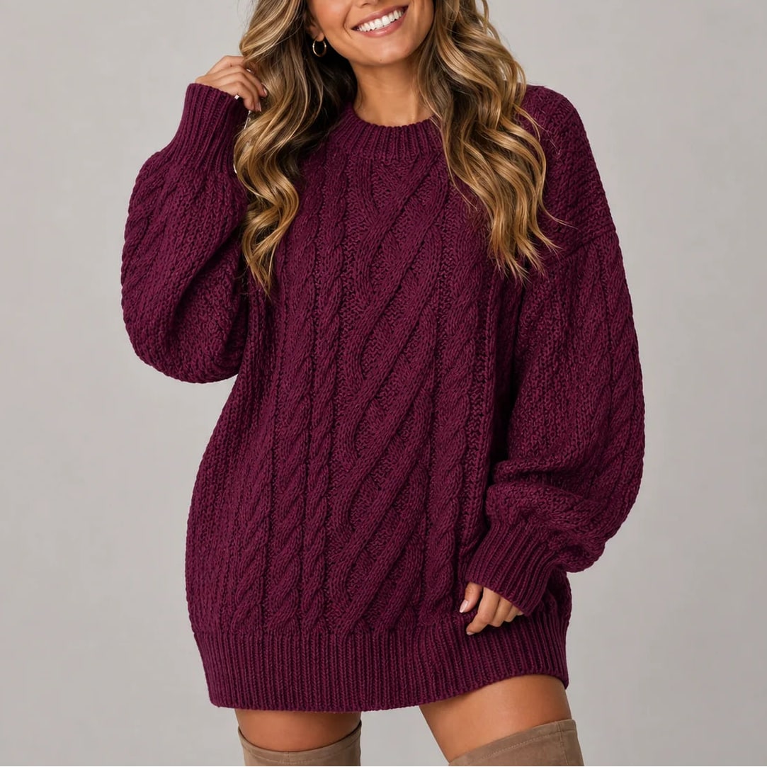 Oversized Cable Knit Sweater Dress with Balloon Sleeves 7