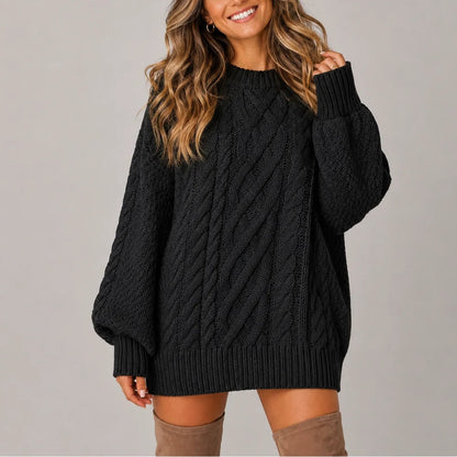 Oversized Cable Knit Sweater Dress with Balloon Sleeves 8