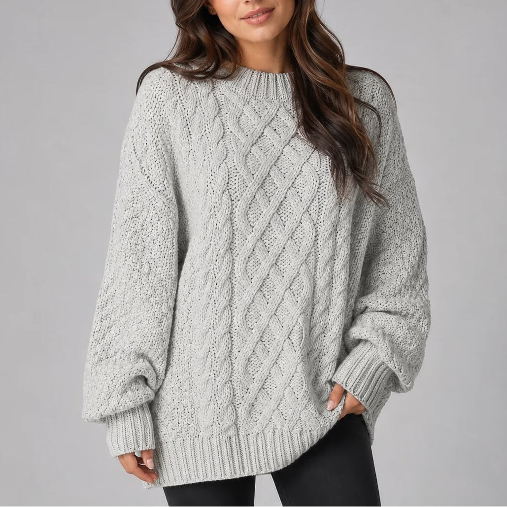 Oversized Cable Knit Sweater Dress with Balloon Sleeves 9