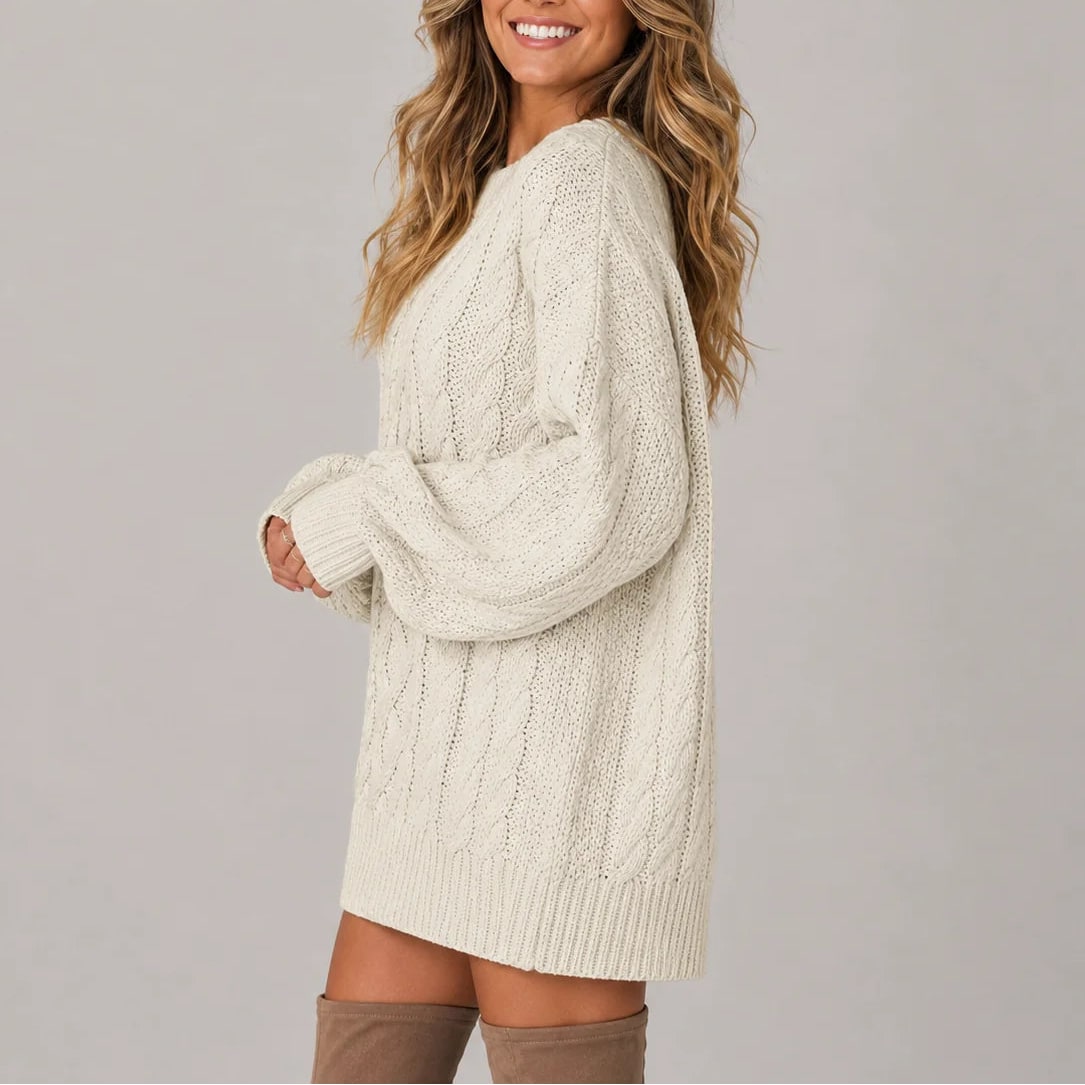 Oversized Cable Knit Sweater Dress with Balloon Sleeves 10