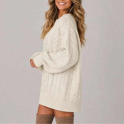 Oversized Cable Knit Sweater Dress with Balloon Sleeves 10