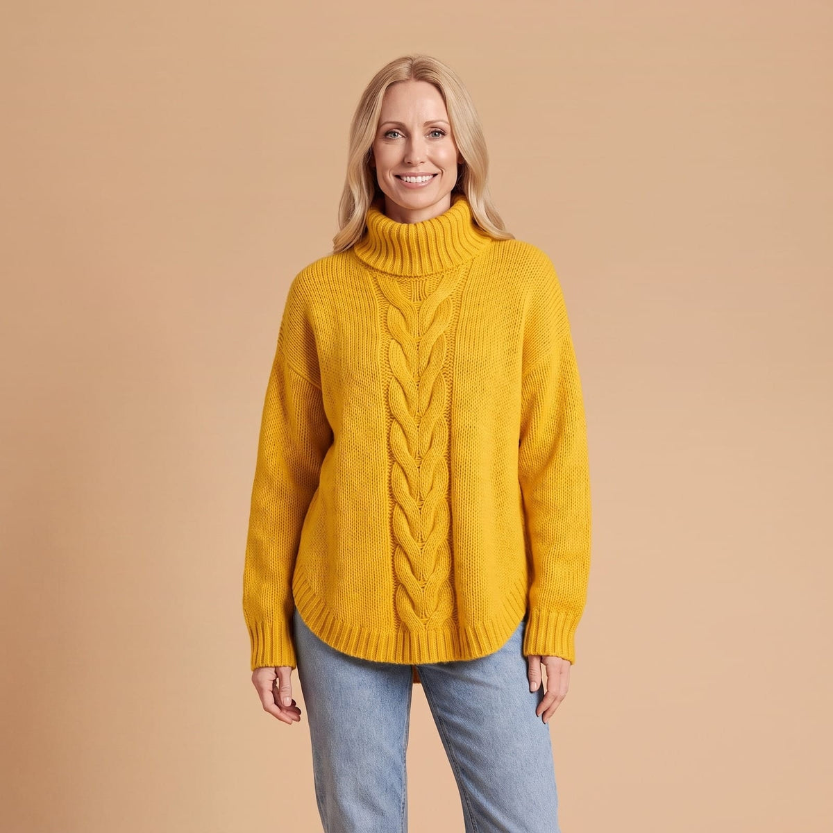 Oversized Cable Knit Turtleneck Sweater, Warm Winter Jumper 1