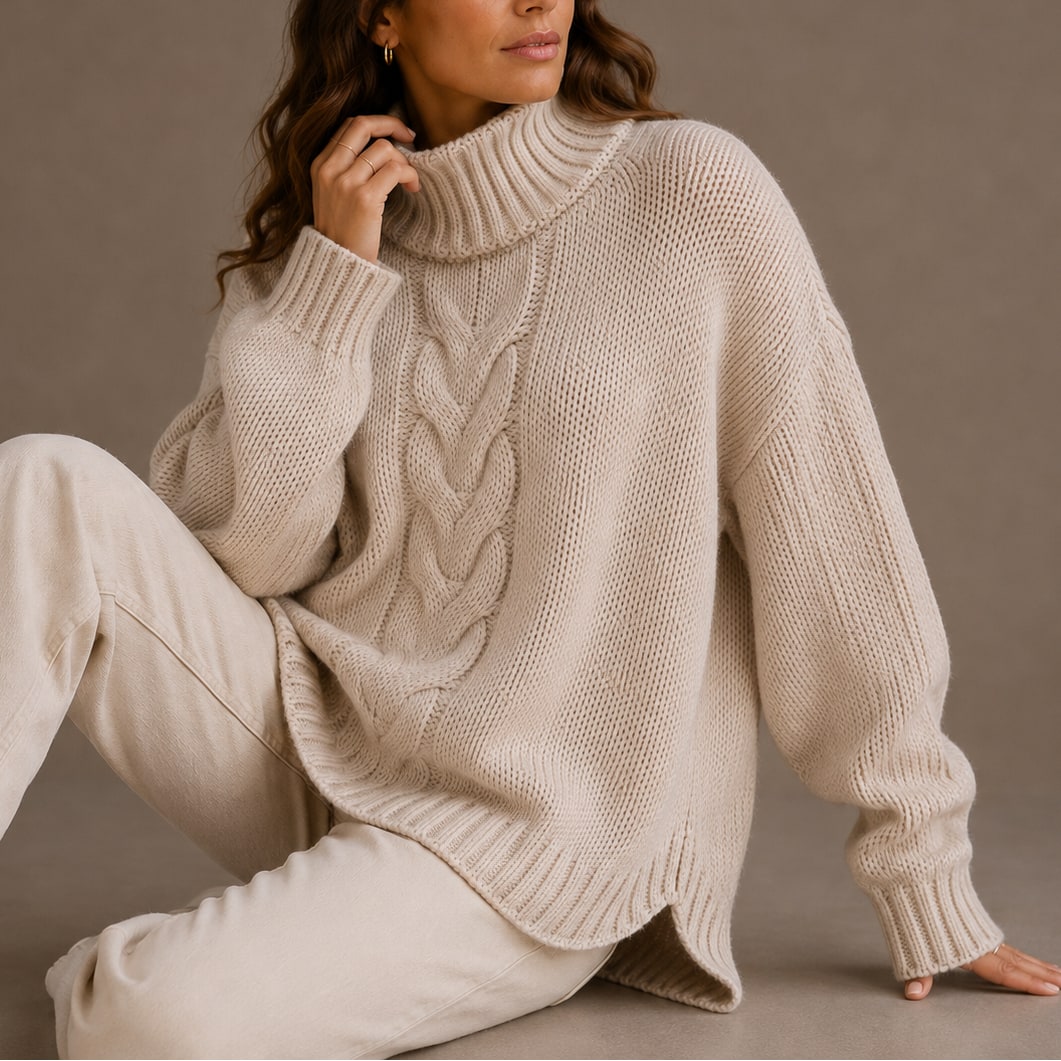 Oversized Cable Knit Turtleneck Sweater, Warm Winter Jumper 3