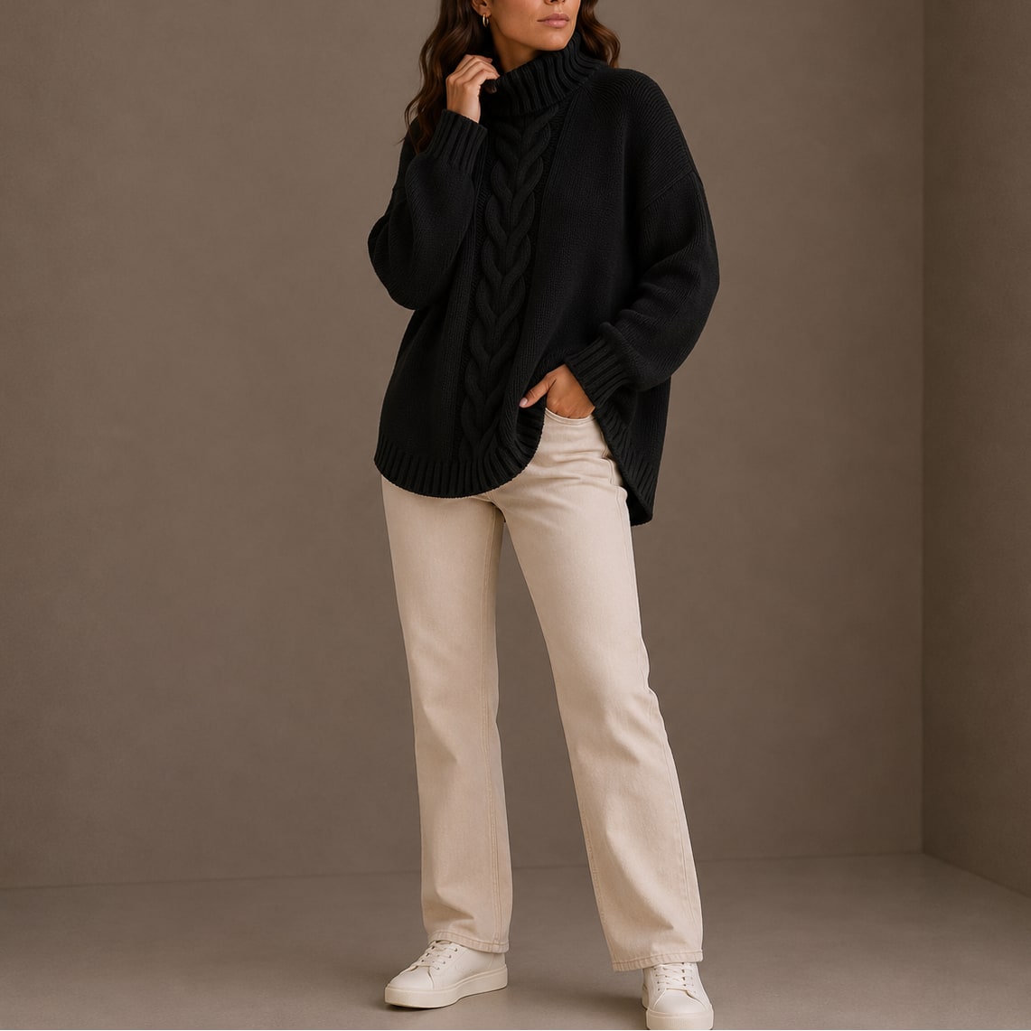 Oversized Cable Knit Turtleneck Sweater, Warm Winter Jumper 4