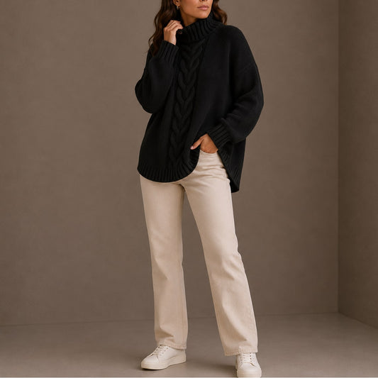 Oversized Cable Knit Turtleneck Sweater, Warm Winter Jumper 4