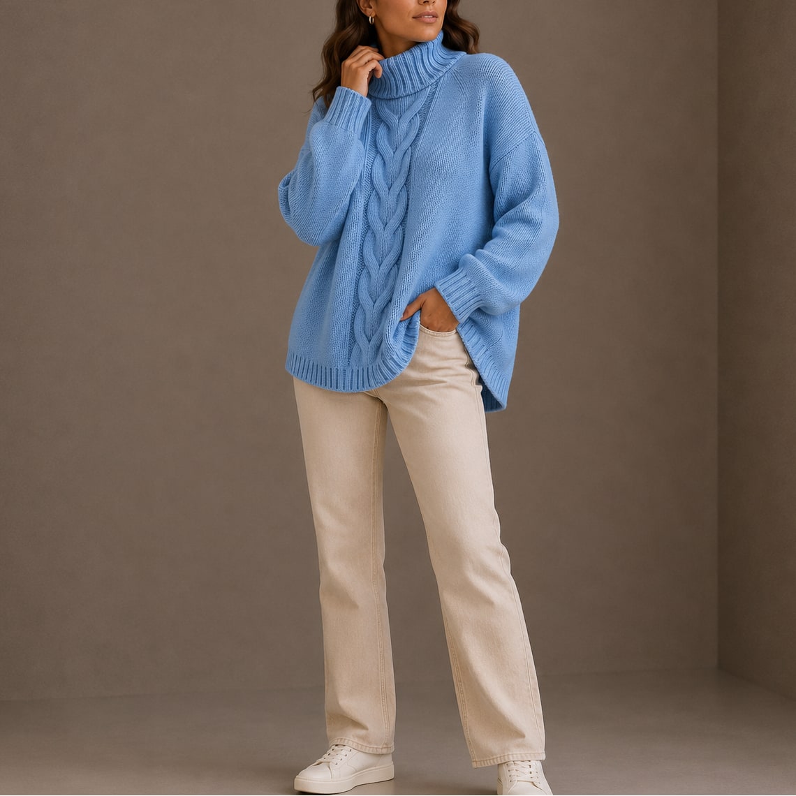 Oversized Cable Knit Turtleneck Sweater, Warm Winter Jumper 5