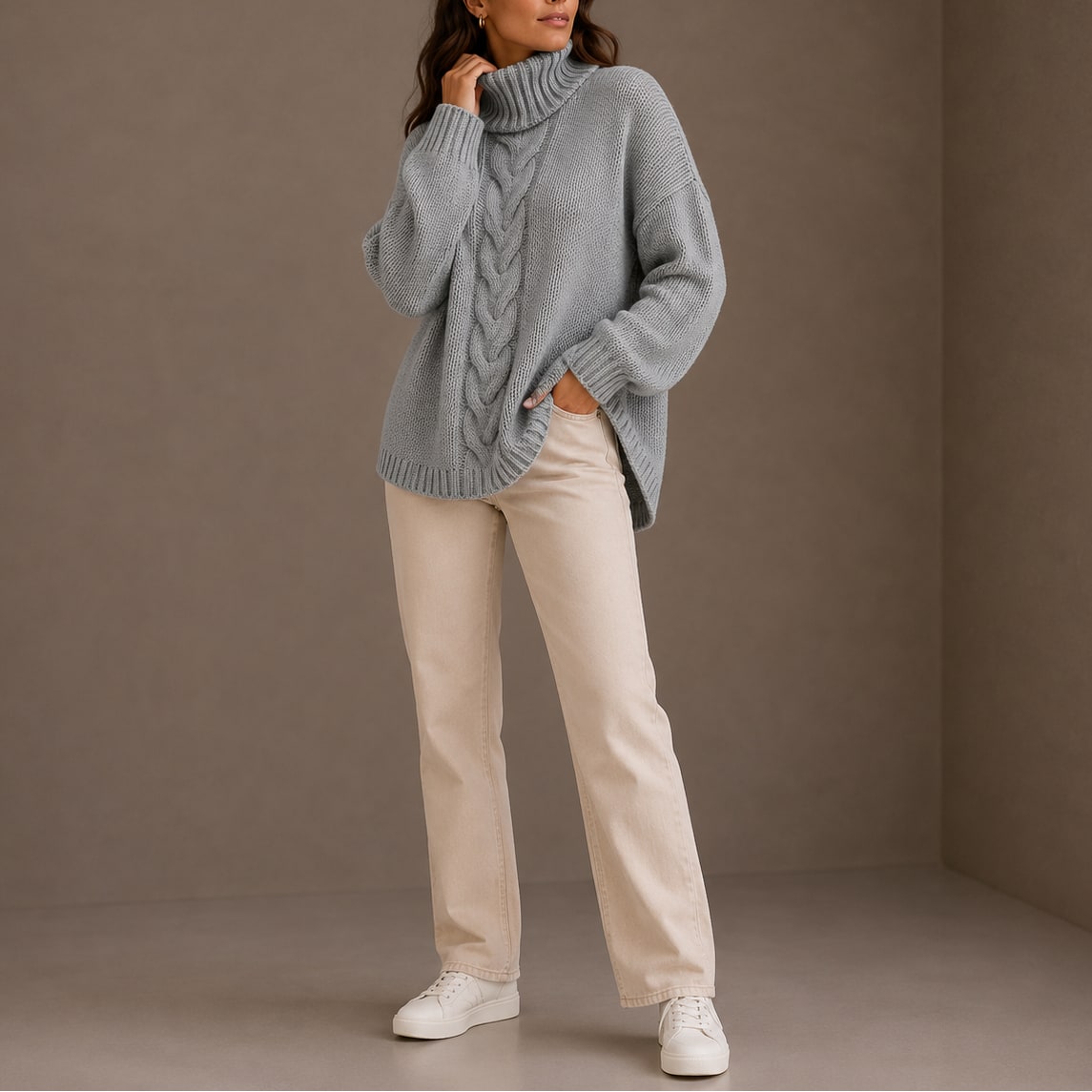 Oversized Cable Knit Turtleneck Sweater, Warm Winter Jumper 7