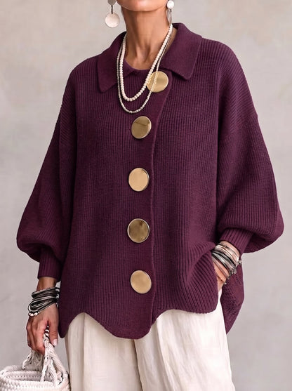 Burgundy oversized cardigan with gold buttons 4