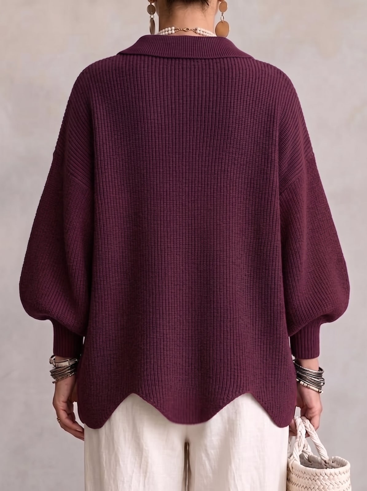 Burgundy oversized cardigan, back view 5