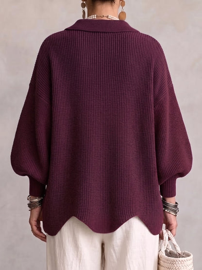 Burgundy oversized cardigan, back view 5
