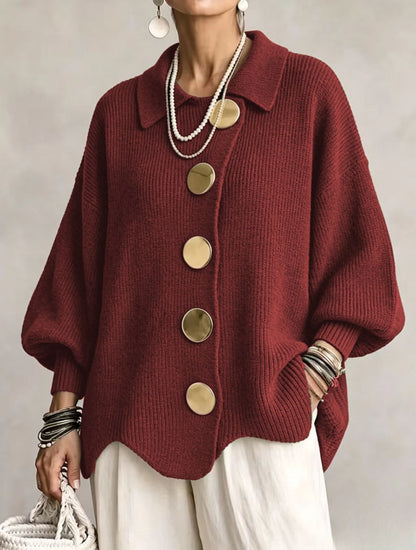 Red oversized cardigan with gold buttons 8