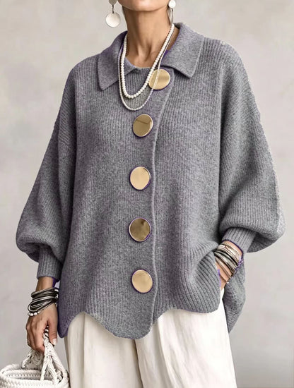 Grey oversized cardigan with gold buttons 9