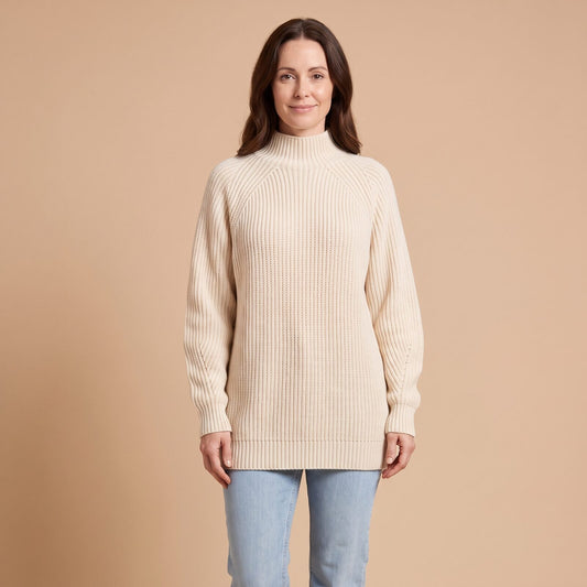 Oversized High-Neck Sweater in Apricot - front view