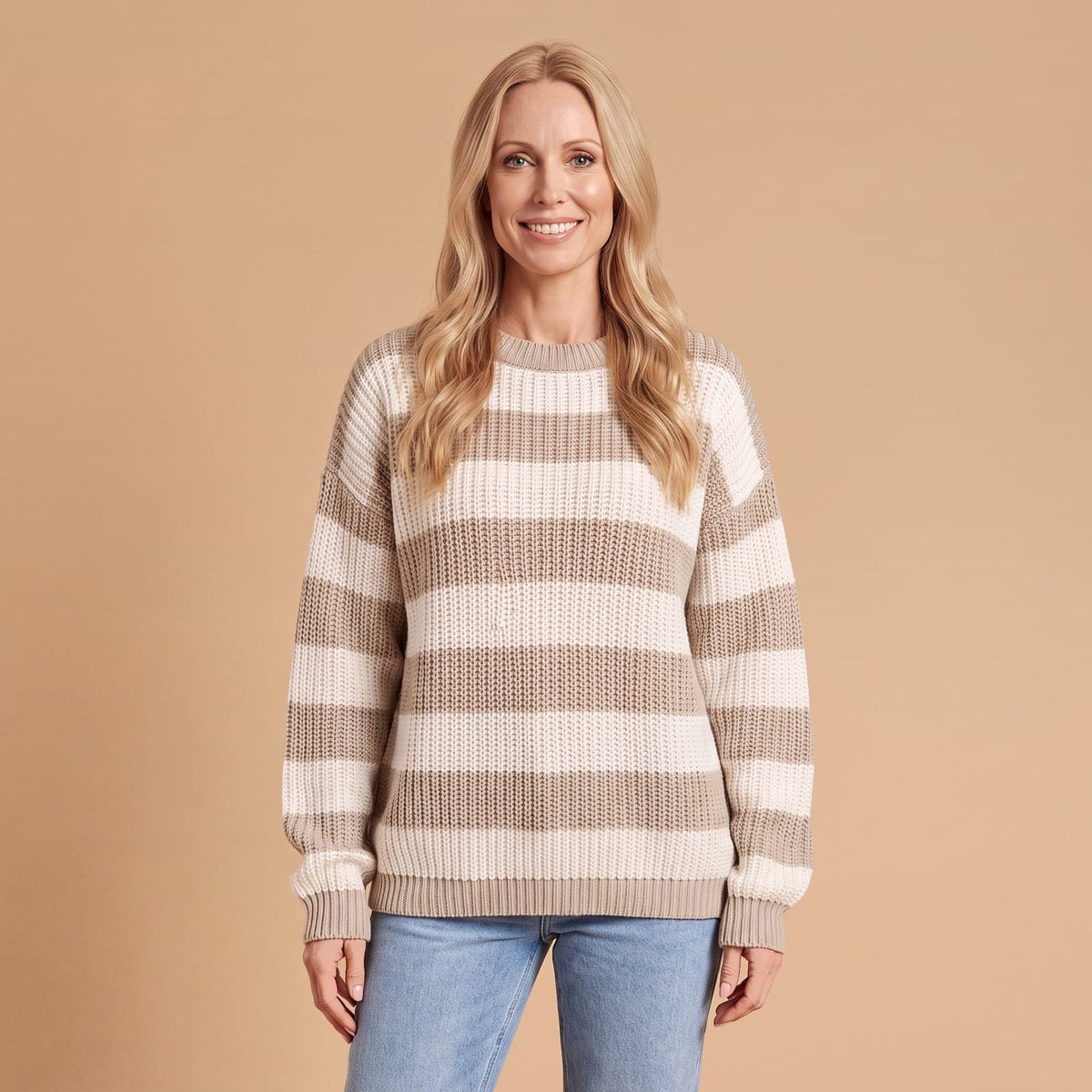 Oversized Striped Sweater, Relaxed Rib Knit Pullover 1