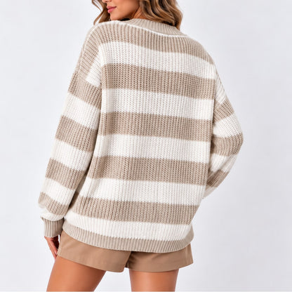 Oversized Striped Sweater, Relaxed Rib Knit Pullover 4