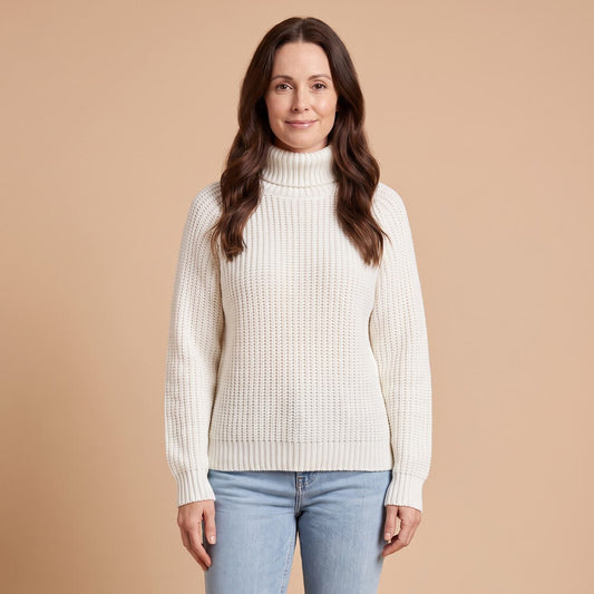 Oversized Turtleneck Jumper in White - front view