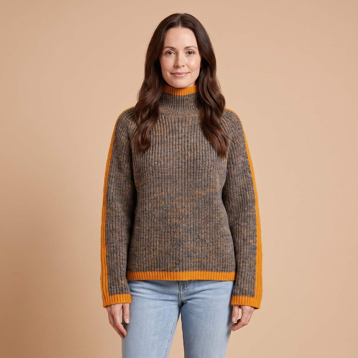 Patchwork Knit Turtleneck in Patchwork - front view