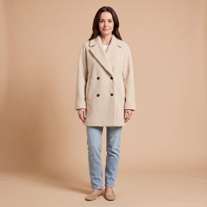 Petronille Double Breasted Pea Coat in Ivory Cream - front view