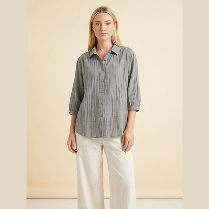 Pinky Oversized Shirt in Grey - worn by a model, front view