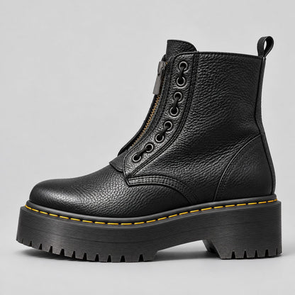 Side profile of the black boot with chunky ridged sole 4