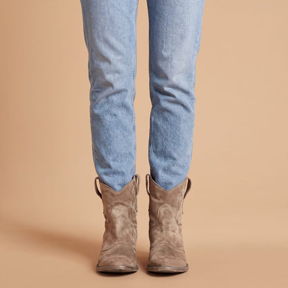 Pointed Toe Ankle Boots, Slouchy Suede Look Western Booties 1