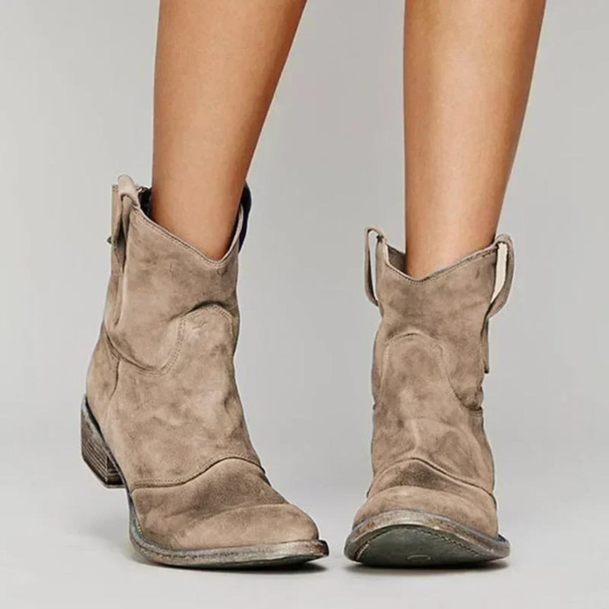 Pointed Toe Ankle Boots, Slouchy Suede Look Western Booties 2